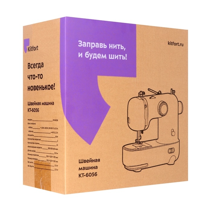 Швейная машина Kitfort КТ-6056, 9 Вт, 12 операций, полуавтомат, бело-чёрная Швейная машина Kitfort КТ-6056, 9 Вт, 12 операций, полуавтомат, бело-чёрная