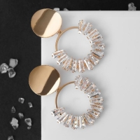 Серьги со стразами &laquo;Вспышка&raquo; круг, цвет белый в золоте