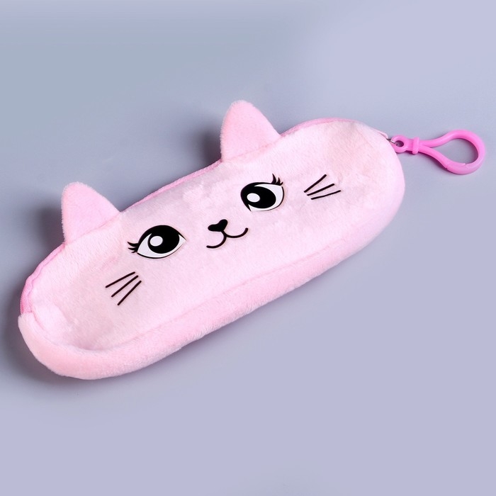 Пенал школьный &laquo;Кошечка&raquo;, мягкий, 20&times;6.5 см, плюш, розовый