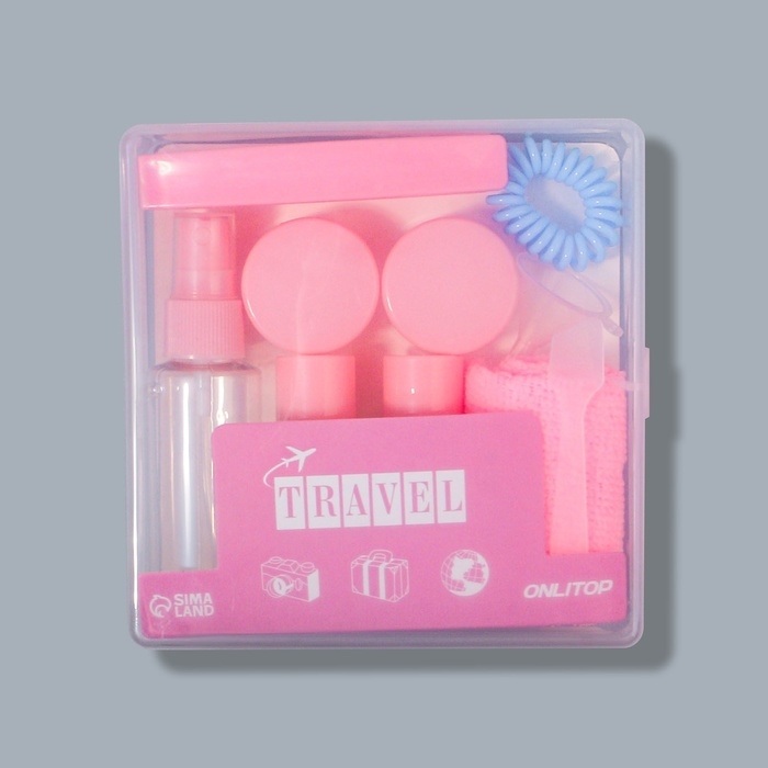 Набор для хранения, в футляре, 9 предметов, цвет прозрачный/розовый