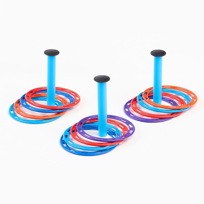 Кольцеброс детский, игра для дома и улицы, набор 3 стойки, 12 колец