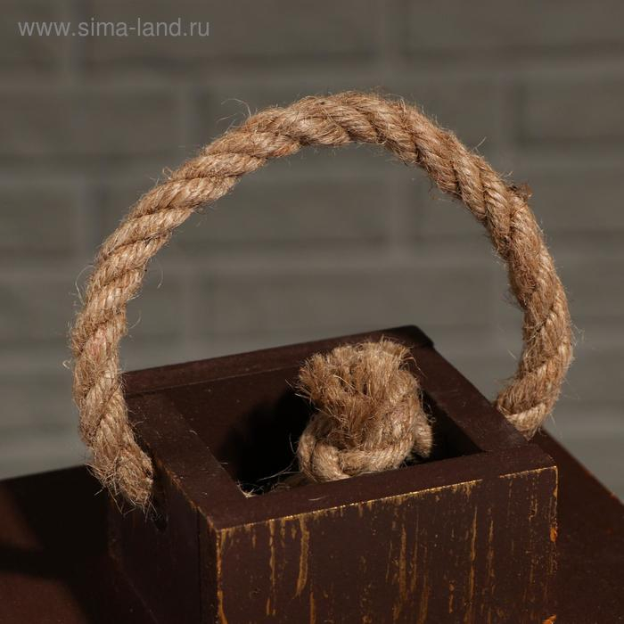 Кашпо деревянное "Фонарь", ручка верёвка, золотой винтаж, 16&times;16&times;30 см