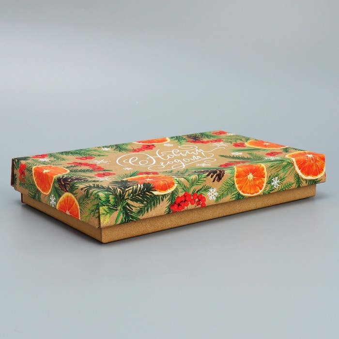 Коробка подарочная новогодняя складная &laquo;Мандариновое настроение&raquo;, 25.5 х 15 х 4 см, Новый год