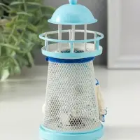 Сувенир настольный "Маяк с корабликом" сетка, голубой, 3хLR1130, RGB, LED 7,5х7,5х18 см