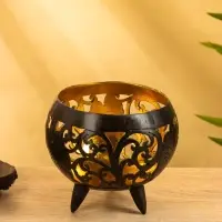 Подсвечник из кокоса, 15&times;15&times;13 см, коричнево-золотой