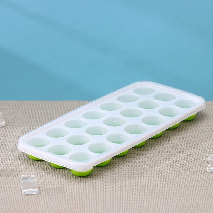 Форма для льда и шоколада с крышкой Доляна, 26&times;12&times;2,5 см, 21 ячейка (3&times;3&times;2 см), цвет МИКС