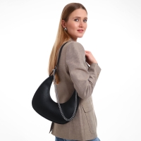 Сумка женская хобо на молнии TEXTURA, средний размер, цвет чёрный