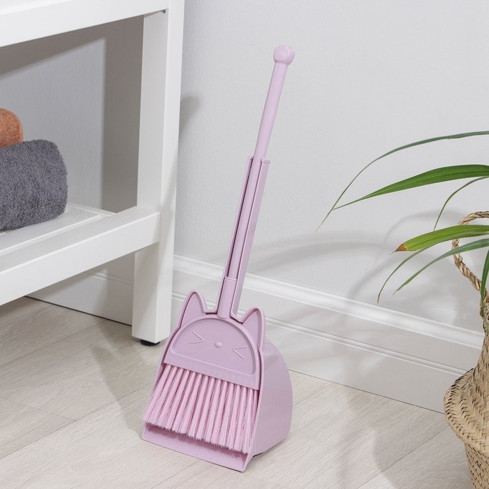 Щётка для пола Доляна &laquo;Китти&raquo;: щётка 14&times;50 см, совок 16&times;13&times;38 см, цвет розовый