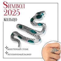 Новый год! Символ года 2025! Кольцо &laquo;Змея&raquo; спираль, цвет зелёный в серебре, безразмерное