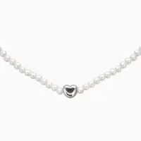 Чокер &laquo;Стразик&raquo; сердце и жемчужные бусины, белый в серебре, 36 см + 5 см доп, цепочка
