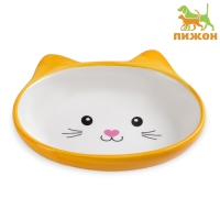 Миска керамическая овальная "Кошачья мордочка" 200 мл  14 х 12 х 3,5 см, жёлтая/белая