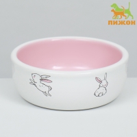 Миска керамическая для кроликов 200 мл  10 х 3,7 см,  белая/розовая