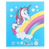 Тетрадь в клетку 12 листов, 5 видов МИКС, обложка мелованный картон, &laquo;Минни Маус и единорог&raquo;