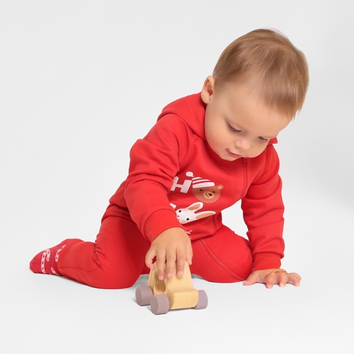 Комбинезон с капюшоном Крошка Я &laquo;Новогодние зверята&raquo;, рост 74-80 см, цвет красный