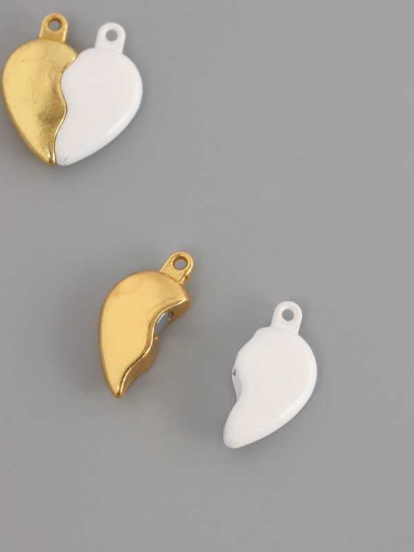 Замок магнитный металл "Вторая половинка, сердце" набор 2 шт бело-золотой 2,6х2,2 см