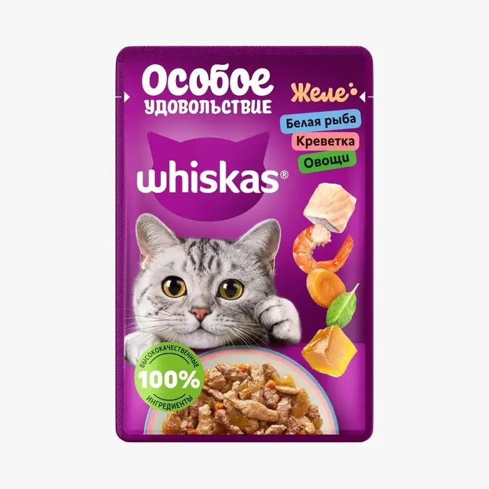 Влажный корм Whiskas для кошек, рыба/креветка/овощи, 75 г