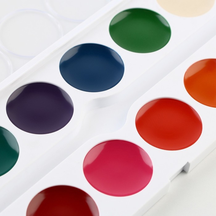 Акварельные краски медовые 12 цветов в пластиковой коробке, без кисти