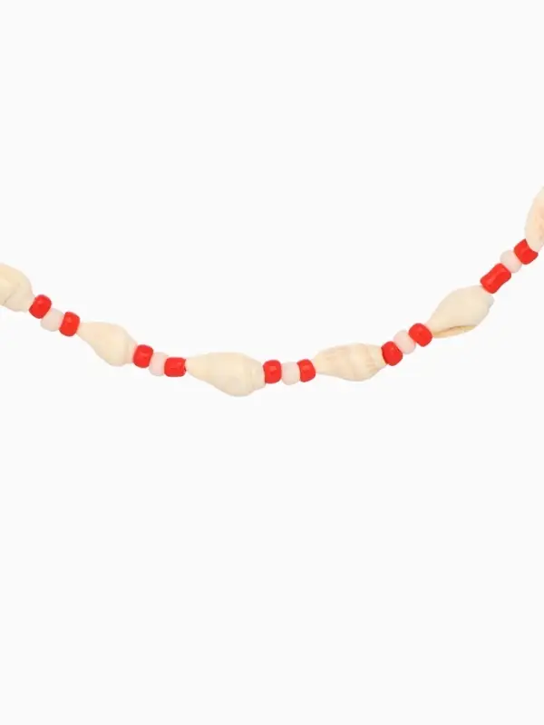 Браслет на ногу (анклет), длина 18 см, цв. белый, красный