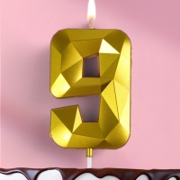Свеча ГИГАНТ в торт на шпажке &laquo;Грань&raquo;, цифра "9", золотая, 9 см