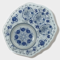 Подставка стеклянная для яиц Доляна &laquo;Цветочная роспись&raquo;, 3 ячейки, 21&times;18 см, цвет белый