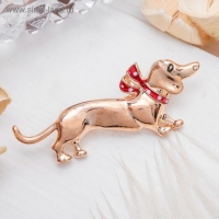 Брошь «Собака» такса с бантом, цвет красный в золоте Брошь «Собака» такса с бантом, цвет красный в золоте