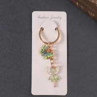 Брелок металл, эмаль "Дюймовочка и бабочка" зелёный 9 см