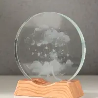 Сувенир стекло свет "Диск. Облако со звёздами" 5хLED d=10 см, USB 10х4х11,4 см