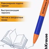 Ручка шариковая ErichKrause R-301 Orange Stick & Grip, узел 0.7 мм, чернила синие, резиновый держатель, длина линии письма 2000 метров