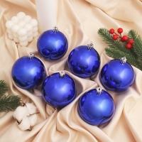 Набор шаров пластик d-8 см, 6 шт "Винтажный глянец" синий