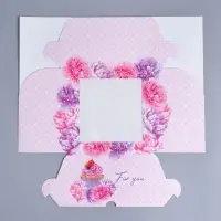 Коробка для капкейков, кондитерская упаковка с окном, 4 ячейки &laquo;Пионы&raquo;, 16 х 16 х 10 см