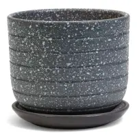 Горшок цветочный  с поддоном 0,8 л, серый керамика "Пряности" (М)