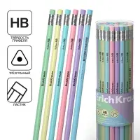 Карандаш чернографитный с ластиком ErichKrause "Pastel", НВ, грифель d=2,2 мм, дерево, трехгранный в тубусе, микс