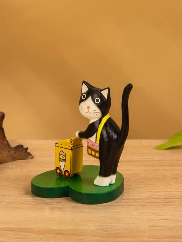 Сувенир на подставке дерево "Кошка мороженщик" 7х8х10 см