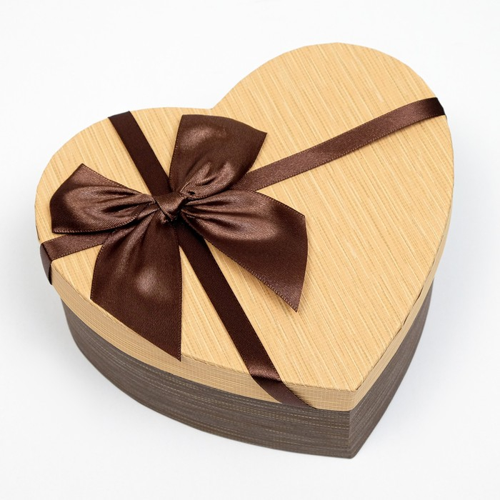Набор коробок 3 в 1 &laquo;Сердце&raquo;, с бантом, коричневый, 22 х 20 х 9 - 16 х 14 х 6 см
