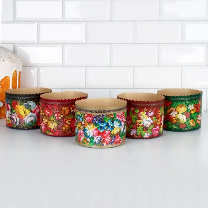 Форма бумажная для кулича &laquo;Жостово&raquo;, 13.4&times;10 см, разноцветная