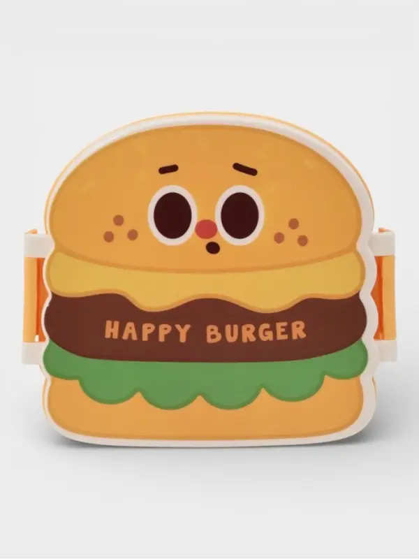 Ланч - бокс, контейнер для еды Доляна &laquo;Счастливый бургер&raquo;, 3 ячейки, с ложкой и вилкой, 17.5&times;15.5&times;8 см, пластик, жёлтый