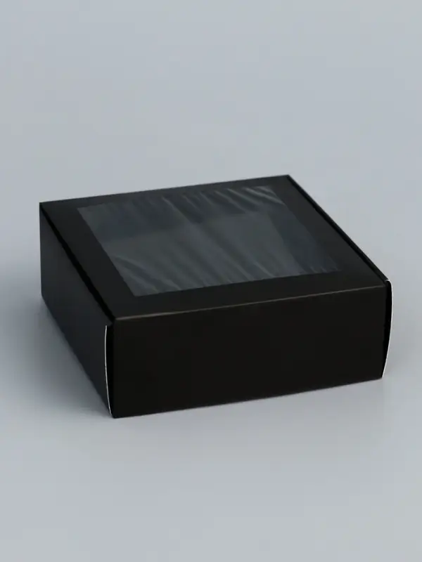 Коробка для бижутерии с PVC окном 8&times;8&times;3 см, чёрный