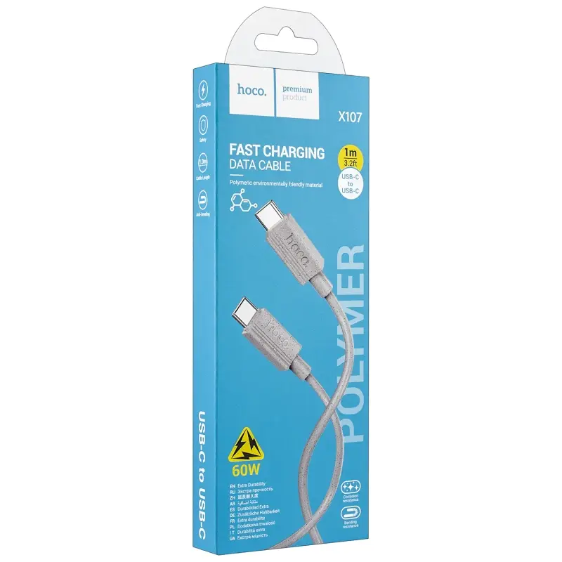 Кабель X107 Type-C на Type-C 1M 60W HOCO серый