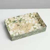 Кондитерская упаковка, коробка для макарун с PVC крышкой, With love, 18 х 12 х 3.5 см