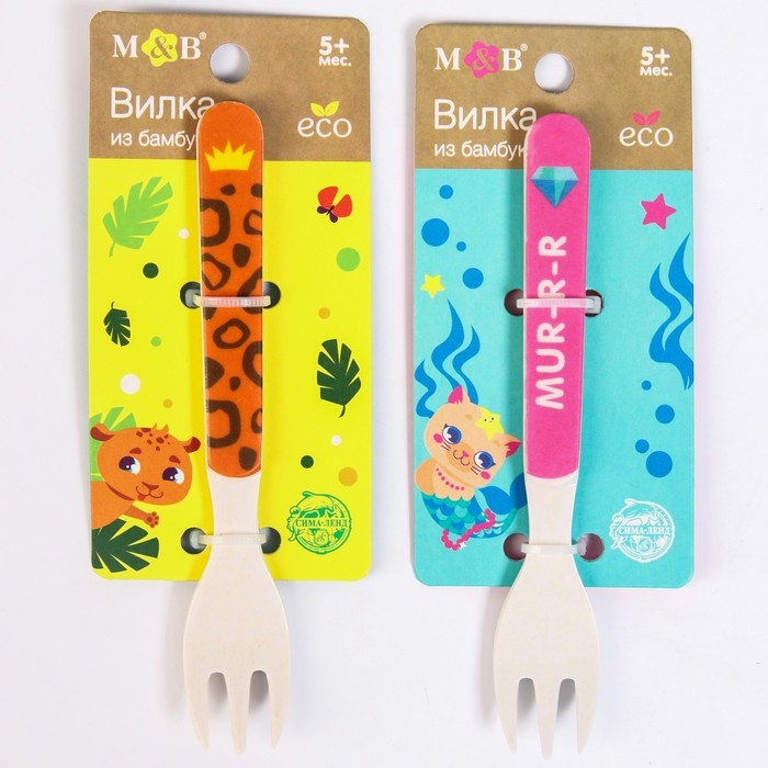 Вилка из бамбука, цвет и рисунок МИКС