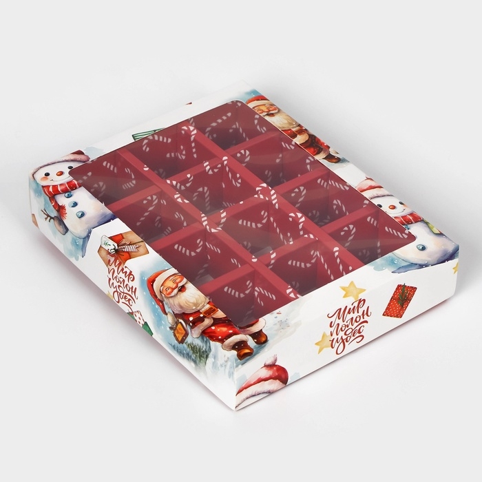 Новый год. Коробка под 12 конфет Новый год. Коробка под 12 конфет "Дед Мороз", 19 х 15 х 3,6 см, кондитерская упаковка