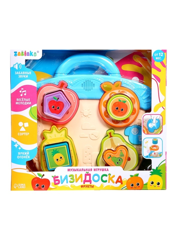 ЗАБИЯКА Музыкальная игрушка "Бизидоска" SL-07255 фрукты, звук, свет,цвет МИКС