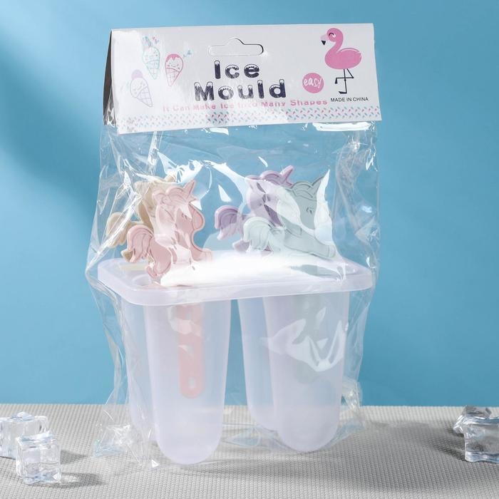 Форма для мороженого &laquo;Единороги&raquo;, 12,5&times;7,5&times;14 см, 4 ячейки, цвет прозрачный