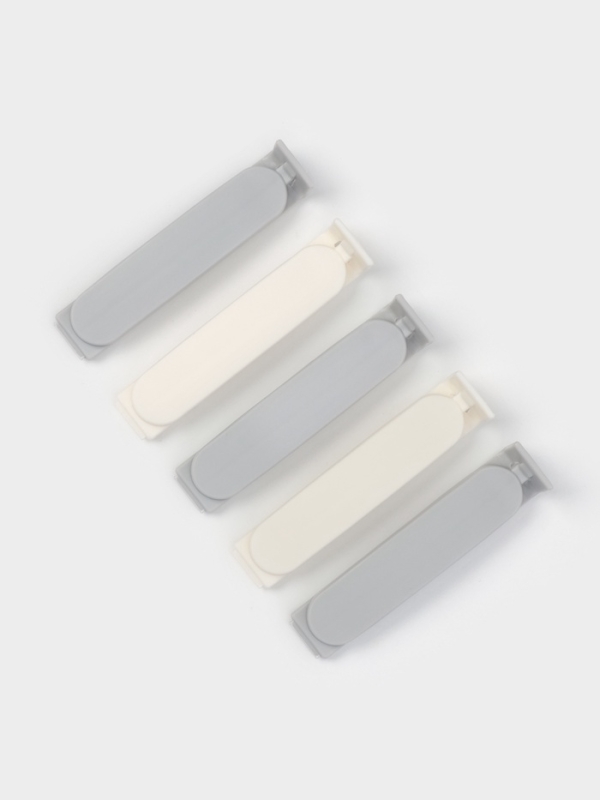 Набор зажимов для пакетов 5 шт, 7х7,5х1,5 см, цвет белый/серый