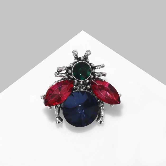 Брошь &laquo;Жук&raquo;, цвет сине-розовый в чернёном серебре