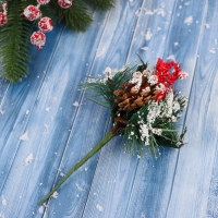 Декор "Зимние грезы" морошка снежные шишки и веточки, 19 см Декор "Зимние грезы" морошка снежные шишки и веточки, 19 см