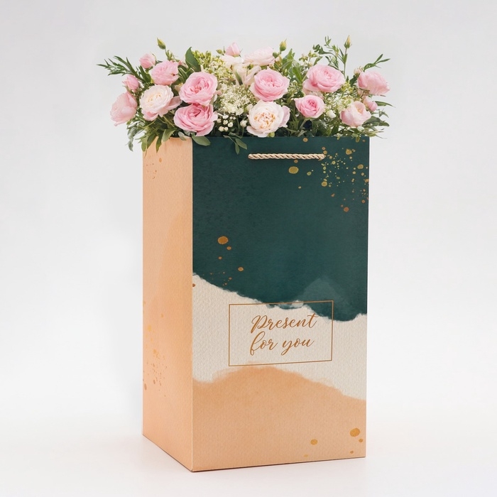 Переноская для цветов с вкладышем, Переноская для цветов с вкладышем, "Present", с ручками, 20 х 20 х 35 см