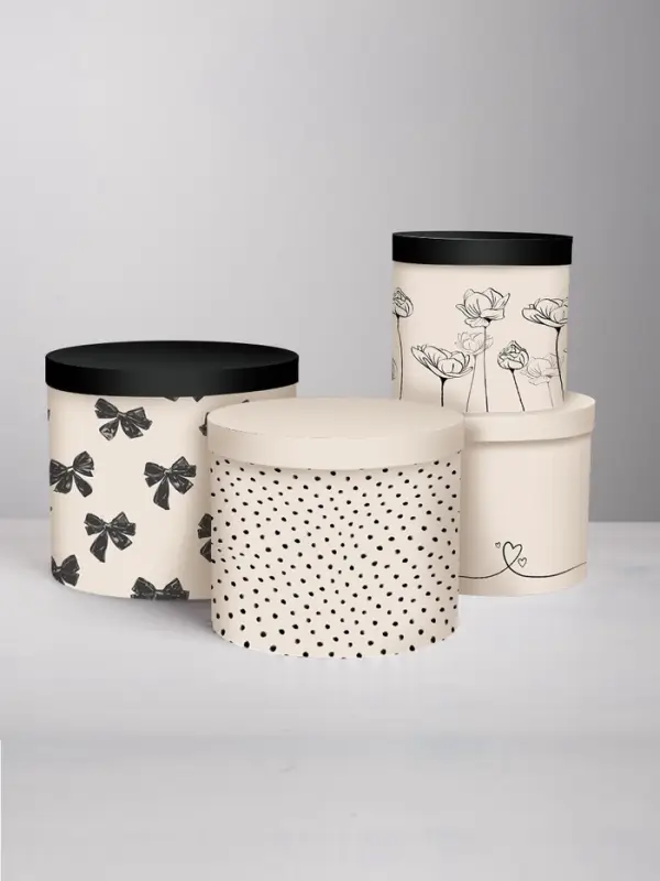 Набор шляпных коробок 4 в 1 &laquo;Бежево-чёрный&raquo;, 14 &times; 13 см - 20 &times; 17,5 см