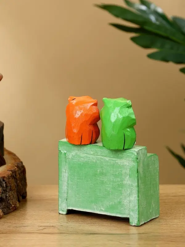 Календарь настольный &laquo;Пара совят&raquo;, 7.5&times;4&times;10 см, дерево, зелёный, оранжевый