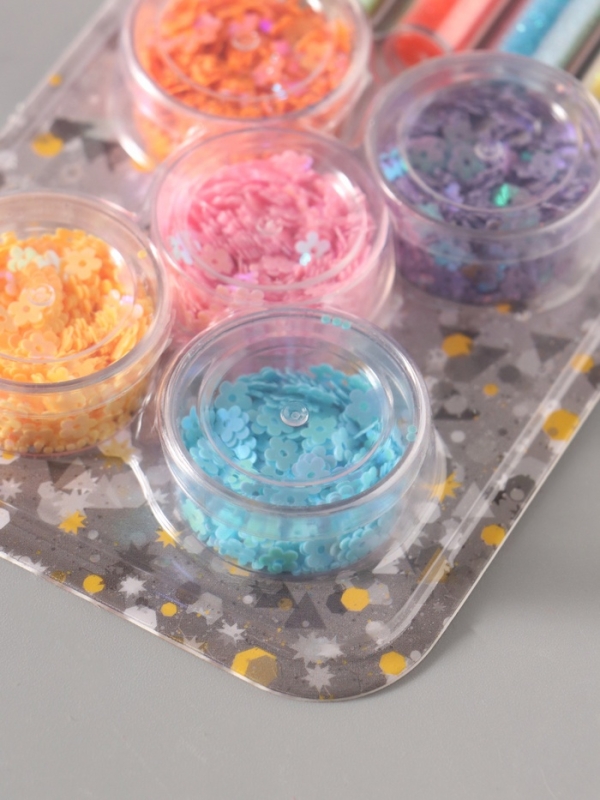 Глиттер "Пудра и цветочки" неон набор 5х6 гр и 5х5 гр 21,4х9,3 см